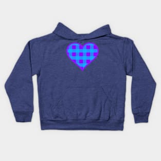 Purple and Blue Buffalo Plaid Heart Kids Hoodie